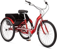 Schwinn Meridian Deluxe Adult Tricycle Bike, Mens and Womens Three Wheel Beach Cruiser, 26-Inch Wheels, Low Step-Through Frame, Wide Seat, Rear Folding Basket, 3-Speed, Red