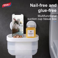 TAILI Transparent Bathroom Tissue Box Punch-Free Wall Mounted Toilet Paper Case Phone Rack Waterproof White/Black Vertical paper roll holder lengthen