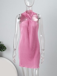 newแขนกุดจีบชุดมินิผู้หญิง Y O คอ Kink ปิดไหล่ชุดฤดูร้อน Streetwear Y2k แข็งพรรคคลับชุด