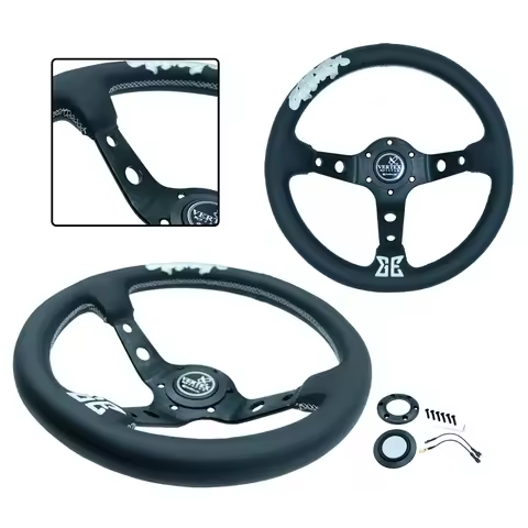 Car Modification 13 Inch GHOST Embroidered Suede Steering Wheel Deep Concave Bracket Personalized Ra