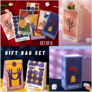 [SG Seller] Goodie Bag floral Paper Gift bags Christmas party bag cookie bag with sticker 6pc