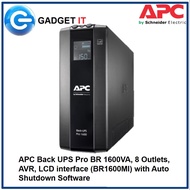 APC Back UPS Pro BR 1600VA, 8 Outlets, AVR, LCD interface (BR1600MI) with Auto Shutdown Software (UP