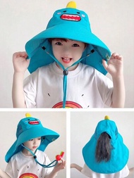 1入組兒童太陽帽糖果色彩漫畫沙灘帽，寬邊，防UV，透氣輕盈，男女孩適用