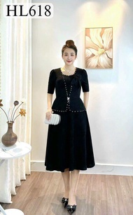 Đầm Đi Tiệc Mã [Salu Store] HL618 Dáng Lững Chất vải Thun Nhũ Đính Đá DMC Cao Cấp Từ 50kg đến 75kg