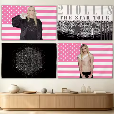 Rapper 2hollis Star USA pink flag Advertising Banner for Camping Decoration Outdoor & Garage Wall Ha