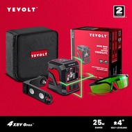 YEVOLT YVGLL4XS2B1-G Green Cross Line Level Self-Leveling Measuring Tools 2 Line Laser Level Kit wit