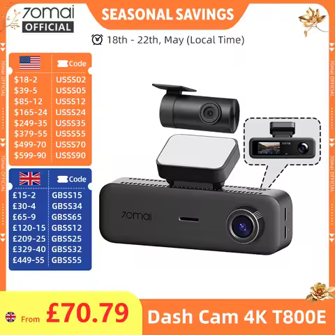 70mai T800E 3-Channel Front 4K + Rear 1080P + Interior 1080P HDR Supercapacitor GPS WiFi 6 70mai T80