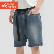 Lovito Men's Casual Denim Shorts with Pockets, Washed, Spring/Summer, Blue Denim Shorts LNE138150  L