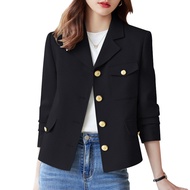 Women Korean Daily Casual Long Sleeves Pockets Solid Color Blazer