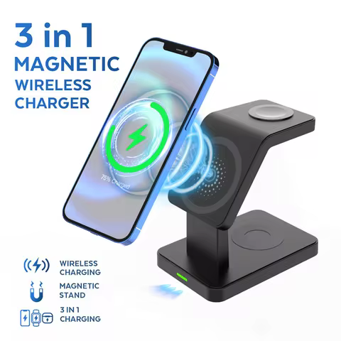 3 In 1 Magnetic Wireless Charger Stand for iPhone 15 14 13 12 Pro Max Apple Watch 1-8 AirPods Macsaf