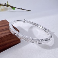 SFO 999 Pure Silver Blessing Adjustable Bangle 999足银吉言推拉手镯