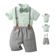 Boss Baby Outfit Handsome Gentleman Suit Ootd for Kids Boy Short Sleeve Suspender Pants Bow Tie Birt