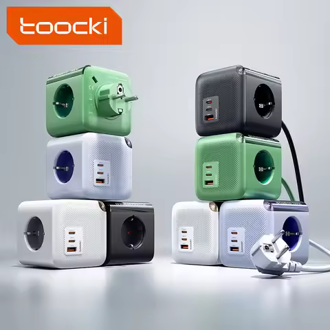 Toocki GaN Power Strip Wall Socket With 4 AC Outlets 2 USB 1 Type C Ports PPS 33W QC3.0 PD20W Ground