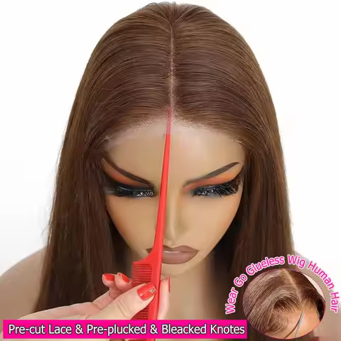 HD Transparent Chocolate Brown Straight Glueless Wigs Human Hair Pre Plucked 180% 5X5 9X6 Glueless L