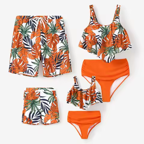 PatPat Family Matching Tropical Plant Print Two-piece Swimsuit and Swim Trunks Shorts