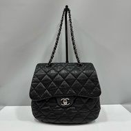 Chanel coco 25黑色羊皮銀鏈風琴包 肩背包