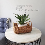 DS Nampan Tray Baki Enceng Gondok / Keranjang Basket / Perahu Mini Handle Rotan F06