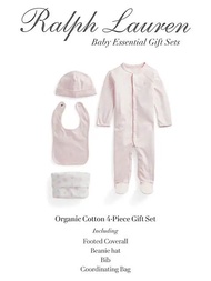 🇨🇦 Polo Ralph Lauren 初生嬰兒有機純棉禮物套裝(連身衣/小毛帽/圍巾/袋子) Baby Organic Cotton 4-Piece Gift Set
