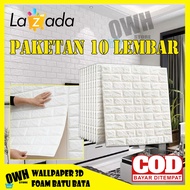Promo // Wallpaper Dinding 3D Timbul Isi 10 Lembar Motif Batu Bata Putih Murah