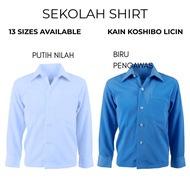 SCHOOL SHIRT BAJU KEMEJA PUTIH NILAH BIRU PENGAWAS LENGAN PANJANG KAIN LICIN SCHOOL UNIFORM KOSHIBO