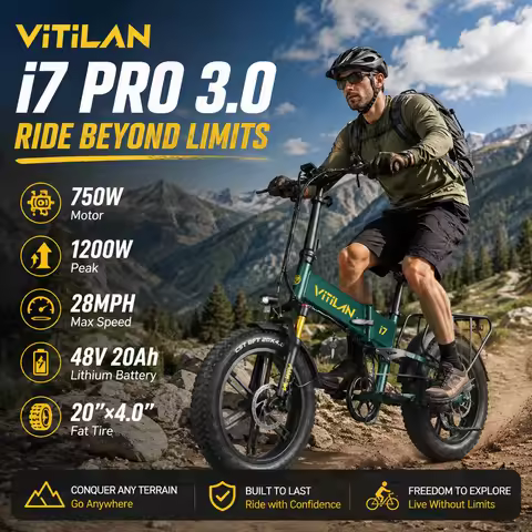 Electric Bike VITILAN i7 Pro 3.0 750W Motor 1200WPeak 28MPH Max Speed 48V 20Ah Removable Lithium Bat