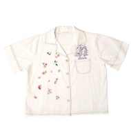 White hawaiian collar shirt, embroidered by hand, pattern design, girl wearing a cute bandana