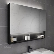 86M0Black Stainless Steel Bathroom Mirror Cabinet Wall-Mounted Mirror Box with Light Bathroom Separate Wall-Mounted Mirr