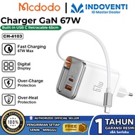 MCDODO FreeGo Charger GAN 67W Built-in Retractable Cable 2-Port USB + Type C Fast Charging 67W
