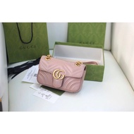 Gucci Italian Open Material Tail Skin • Marmont Series Small Milk Tea Color#款号446744#Size: 22 * 14 *