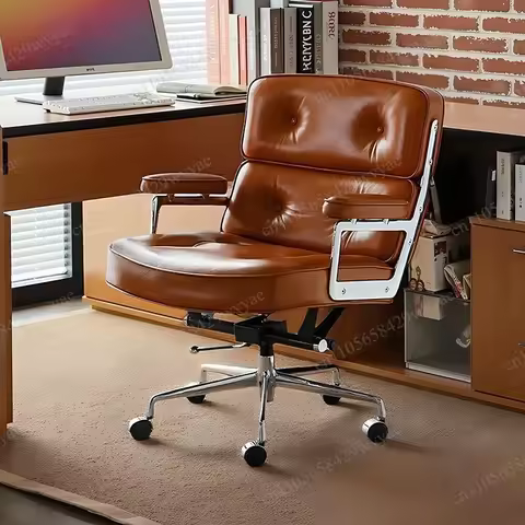 Nordic Ergonomic Chair, Home Retro Leather Study Computer Chair, Comfortable Lifting Office Chair