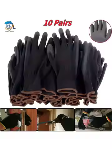 10 Pairs PU Nitrile Safety Coating Nylon Cotton Work Gloves Palm Coated Gloves Mechanic Working Glov