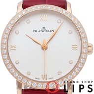 二手寶珀Villeret超薄腕錶，29.2毫米，鑲鑽錶圈，8顆鑽石，Villeret超薄系列，型號6104-2987-55A，18K白金/皮革錶帶，女士腕錶，拋光處理，成色極佳。