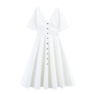 2025 Wholesale V-neck Button Up Short Sleeved Casual Dress 11600