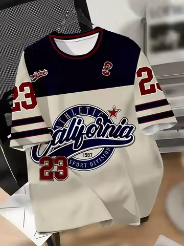 Vintage California Style Sports League Graphic T-Shirt Retro Athletic Tee Navy Lightweight Fashion B