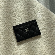 Chanel 黑色銀釦 荔枝皮卡包