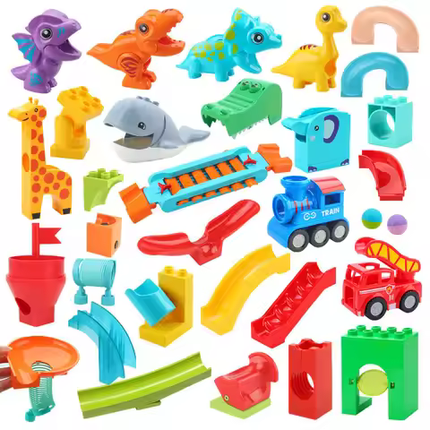 Special Animal Cubes Parts Marble Run Track Maze Rolling Ball Race Game Large Building Blocks Piano 