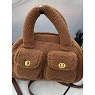 Furry Handbag Boston Furry Bag Double Pocket Baseball Bag Premium Texture Plush Handbag Messenger Ba