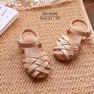 Sandal bé gái MGBABY da mềm đế êm quai đan chéo dép rọ bít mũi búp bê tiểu thư 3 màu đen be trắng ch