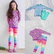 2-12T Girls Swimming Suit 2pcs Floral Swimsuits Kids Swim Wear M-4XL Long Sleeve Top+Pants Swimwear