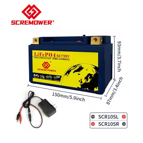 SCR10S Motorcycle Starting Battery 6Ah 420CCA LiFePO4 Battery For Scooter ATVs UTVs Replace YTZ10S Y