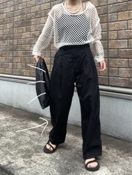 UNIQLO U｜黑色棉質斜紋打褶長褲 (附腰帶)