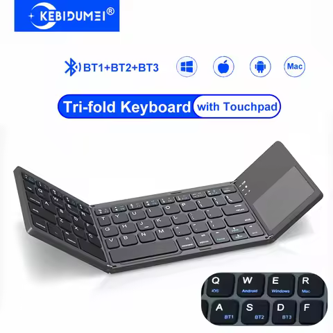 Tri-fold Keyboard with Touchpad Three Bluetooth Keyboard Mini Keyboard Rechargeable Keyboard for PC 