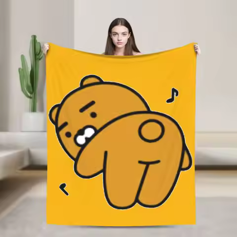 K-Kakaos F-Friends Hello! Ryan Flannel Blanket Funny Throw Blanket for Home Hotel Sofa 125*100cm Rug