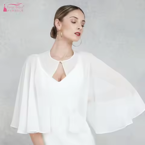 Bohemian Chiffon O Neck Wedding Wrap Bolero Elegant Chic Romantic Cape Fashion Outfit