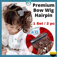 AIDA 2pieces Curl Wig Foe Bow Hair Pin Ribbon Bowknot Hairpin Baby Girl Children Rambut Busur Kanak 