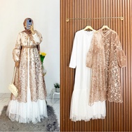 Soraya Dress set Outer Brukat Kondangan Lebaran Dress Pesta Set Outer Brokat Mewah Gamis Putih