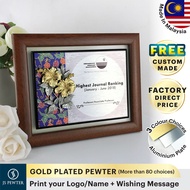 (JS Pewter) 7"x9" Award Plaque | Gold Plated Pewter Bunga Raya |Hibiscus Flower Batik | Hadiah Bersa