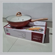 WT-30-TP Deep Pan Marble D30cm Minowa, Non Stick Pan + Glass Lid