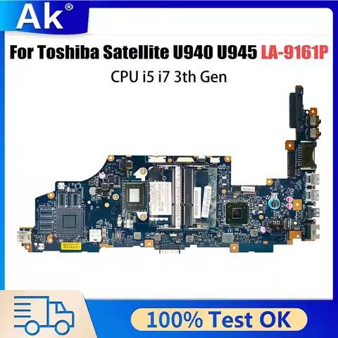 For Toshiba Satellite U945 U940 Mainboard Laptop Motherboard LA-9161P i3 i5 i7 Original HighQuality 