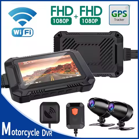 WiFi Motorcycle DVR Dash Cam 1080P+1080P Full HD Front Rear View Waterproof Motorcycle Camera GPS Lo